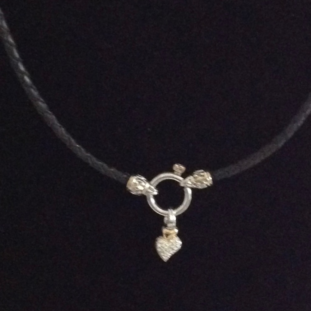 Black Braided Cord Necklace with Silver Heart Charm